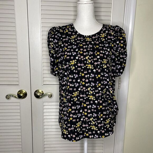 Pleione Anthropologie Floral Top Size Medium Puff Sleeves Workwear Career Blouse - Picture 1 of 8